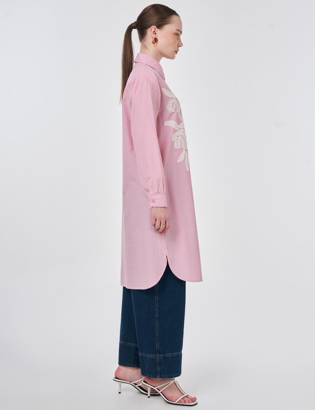 Embroidered Detail Cotton Tunic Pink