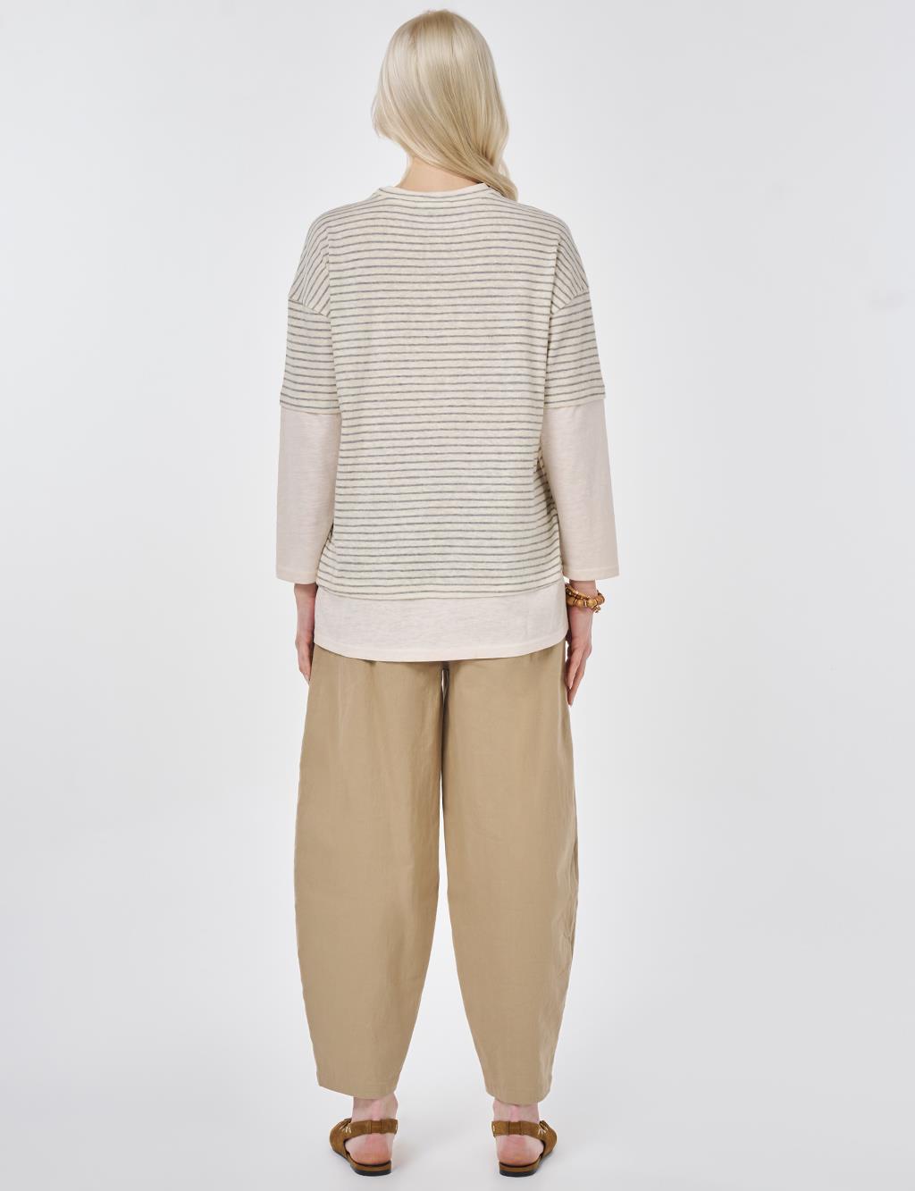 Striped Cotton Sweatshirt Light Gray