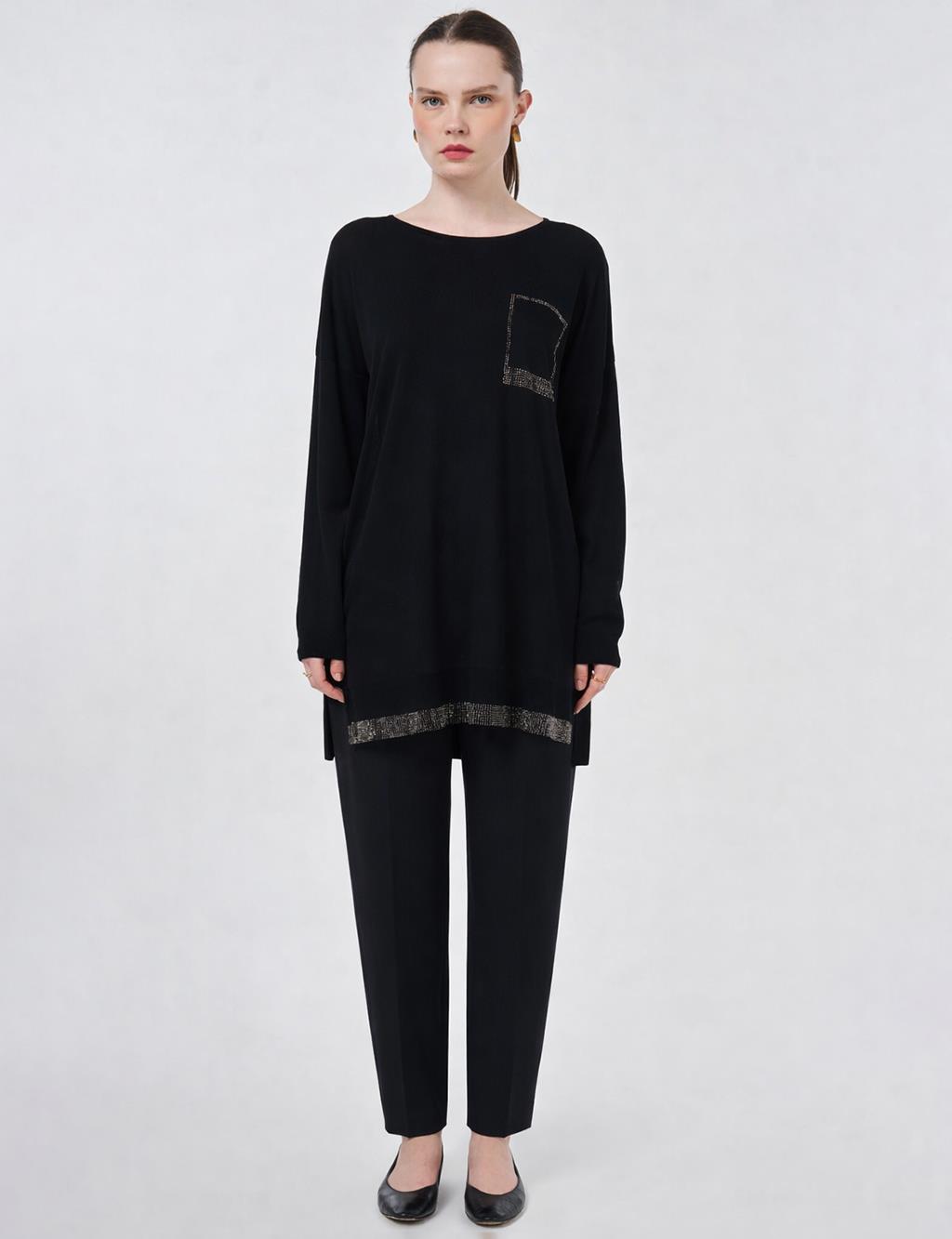 Hotfix Printed Knitted Tunic Black