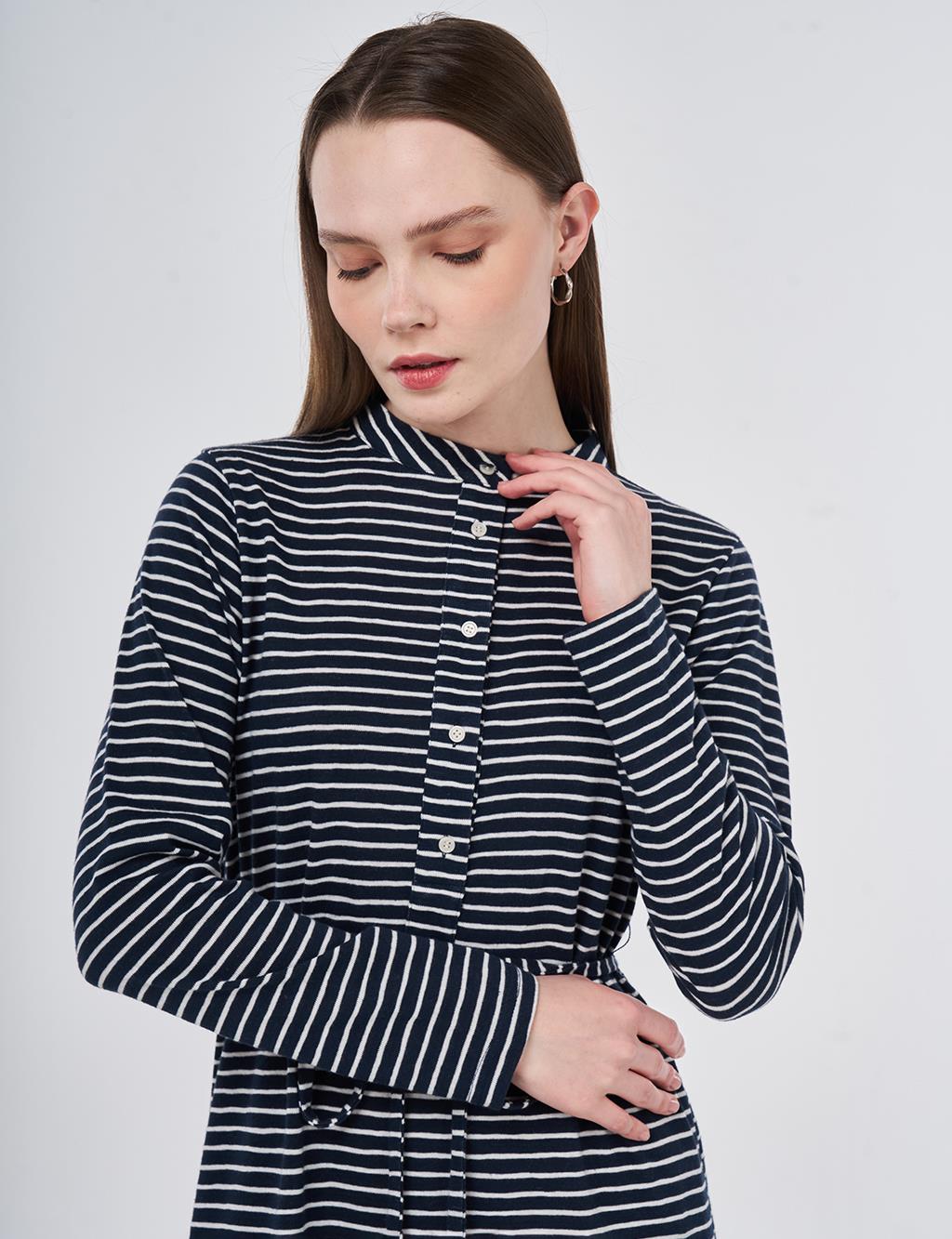 Striped Knit Dress Dark Navy