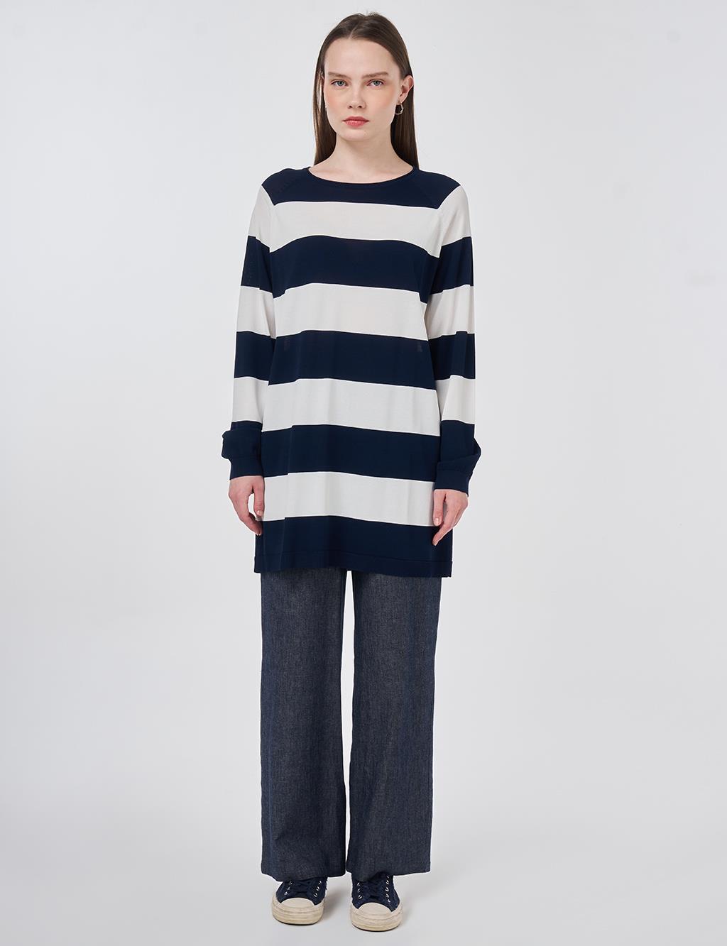 Striped Knit Tunic Dark Navy