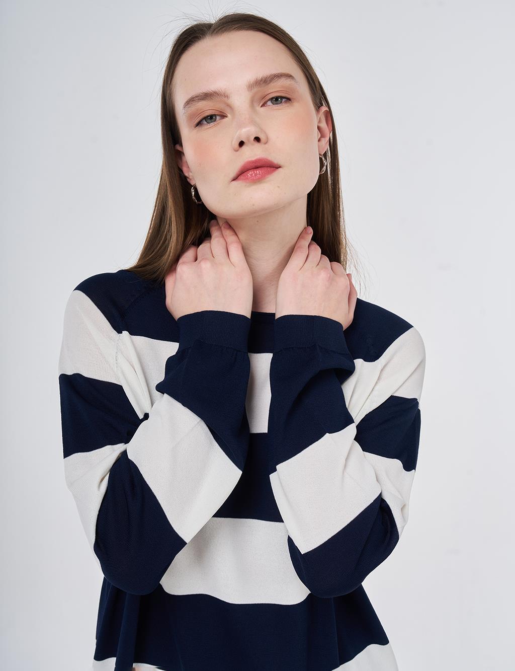 Striped Knit Tunic Dark Navy