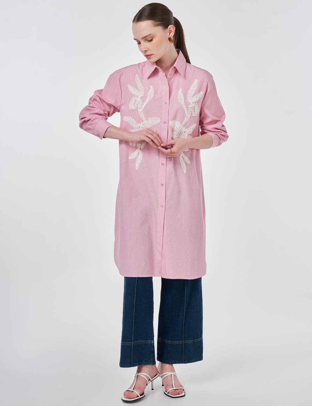 Embroidered Detail Cotton Tunic Pink
