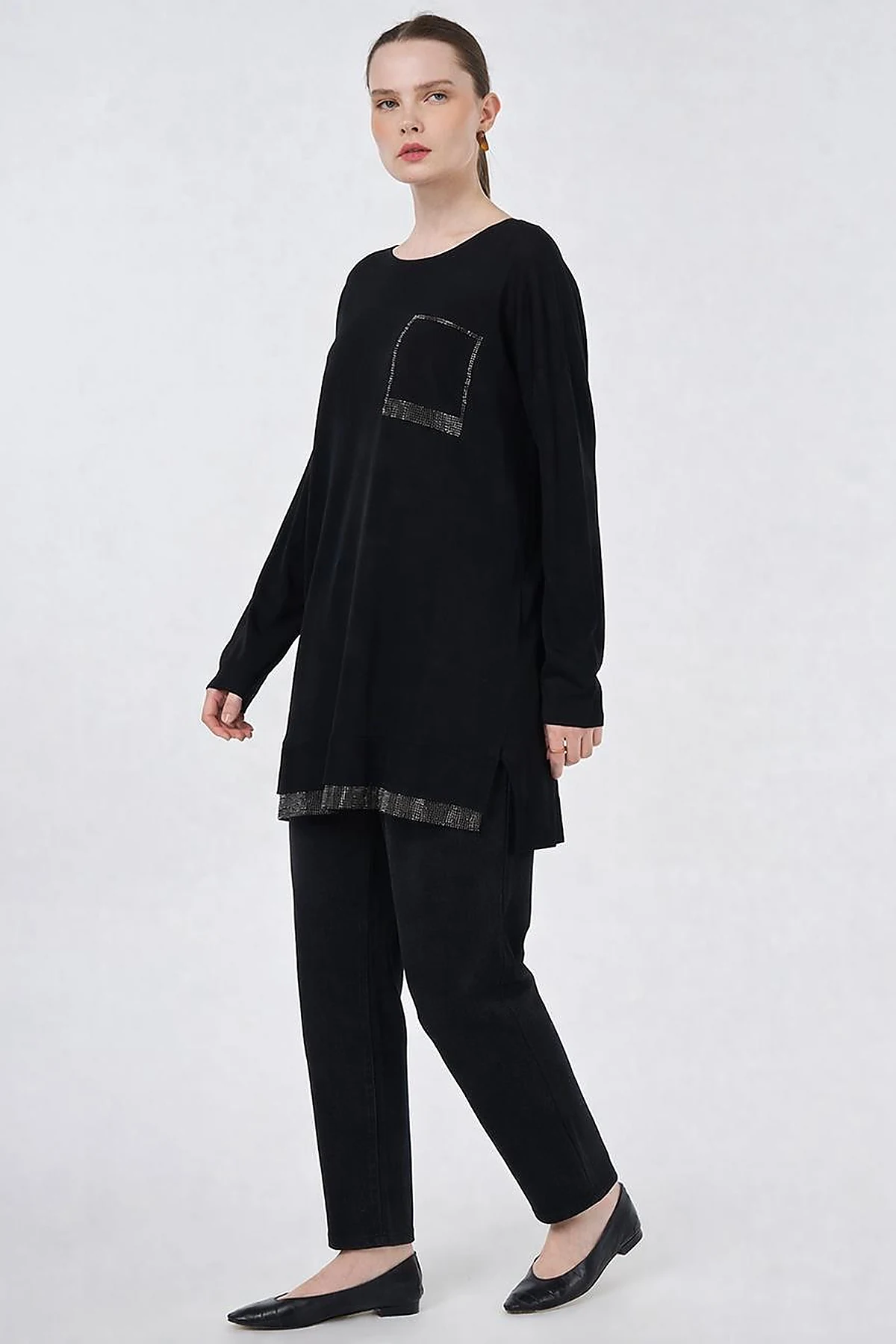 Hotfix Printed Knitted Tunic Black