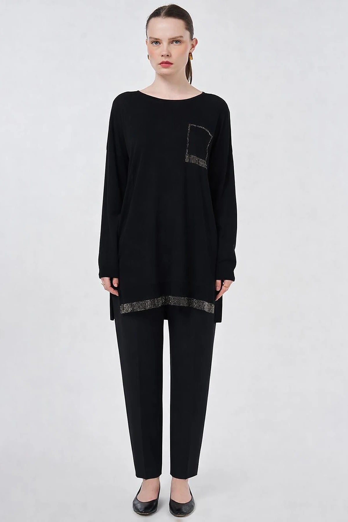 Hotfix Printed Knitted Tunic Black