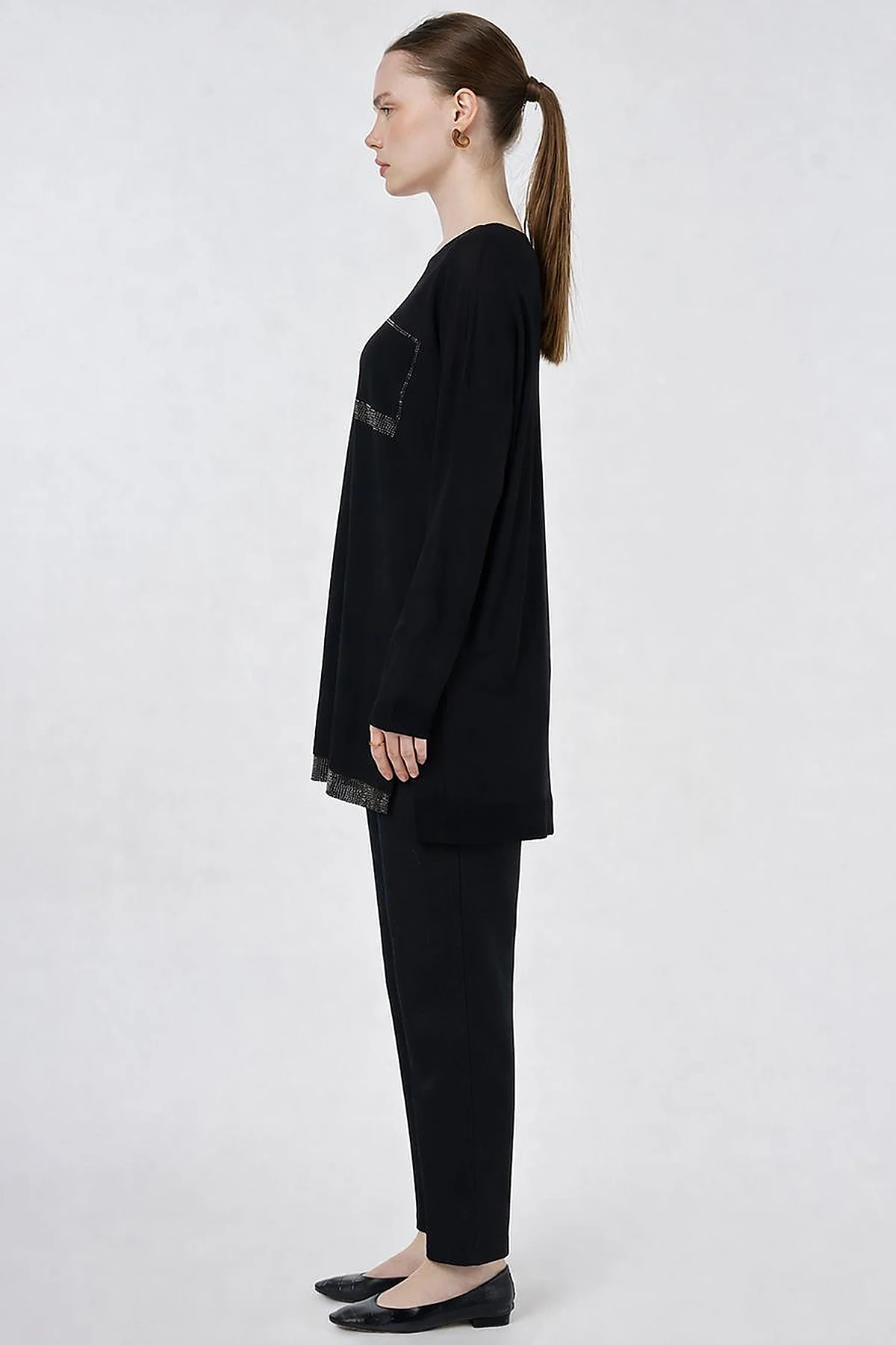 Hotfix Printed Knitted Tunic Black