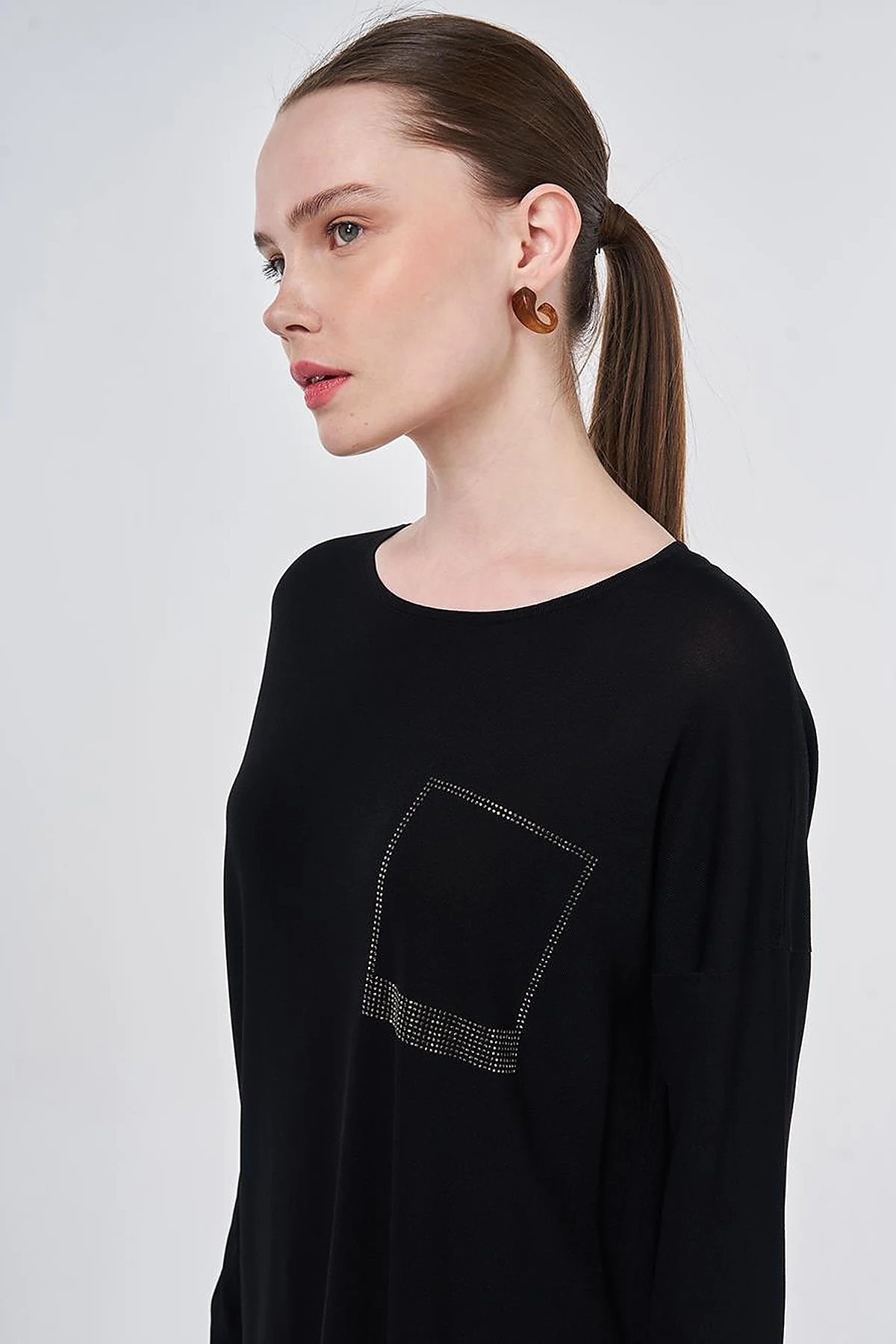 Hotfix Printed Knitted Tunic Black