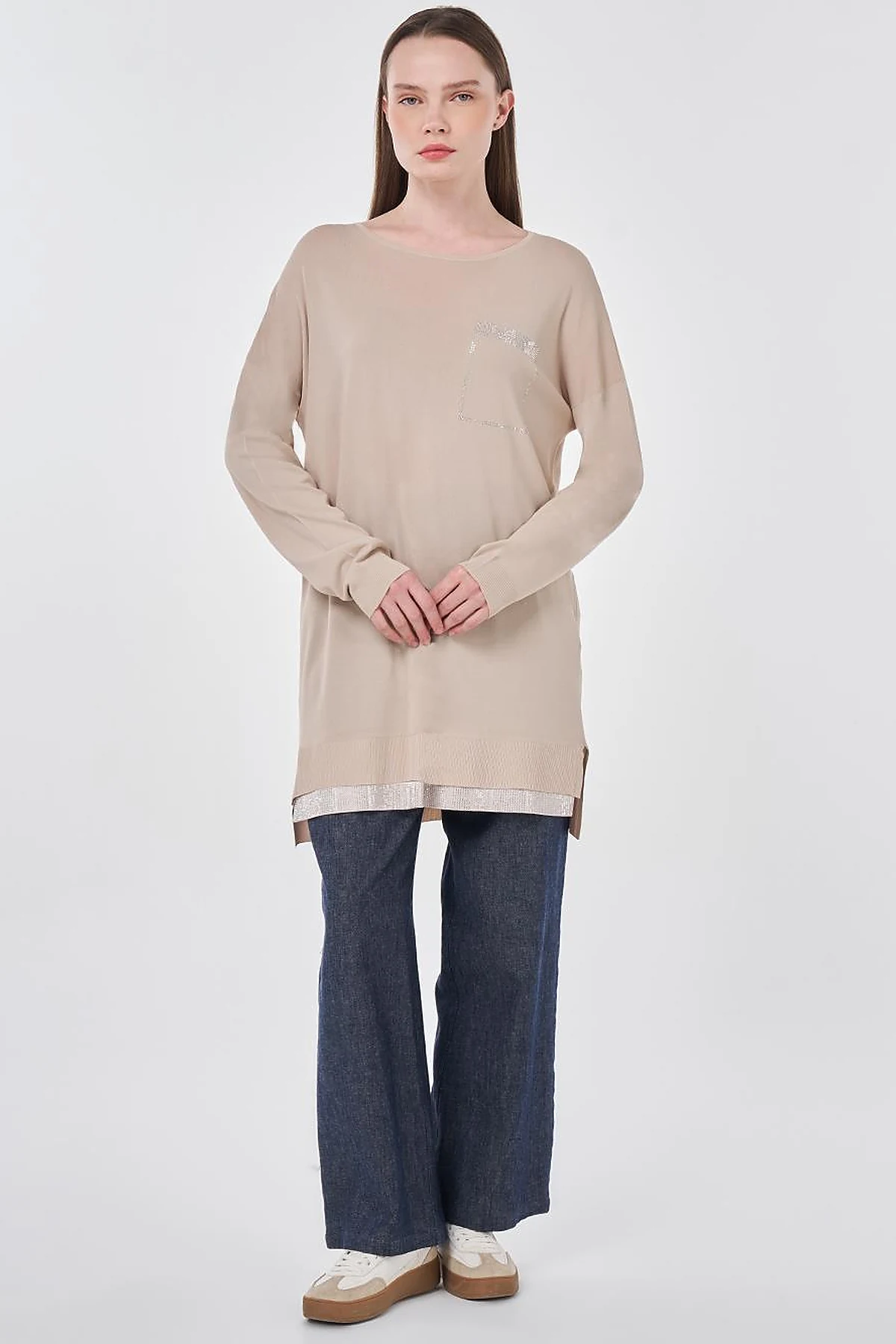Hotfix Printed Knitted Tunic Stone