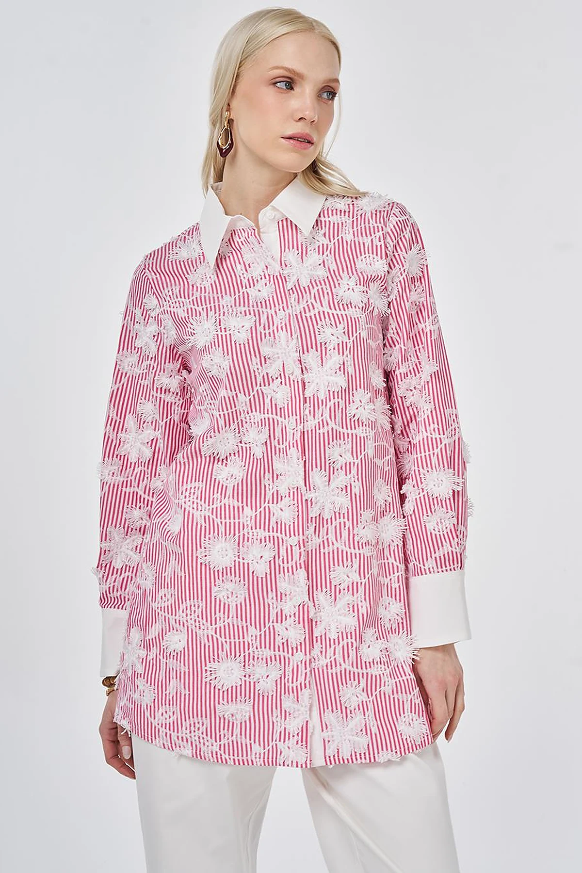 Embroidered Cotton Tunic Coral