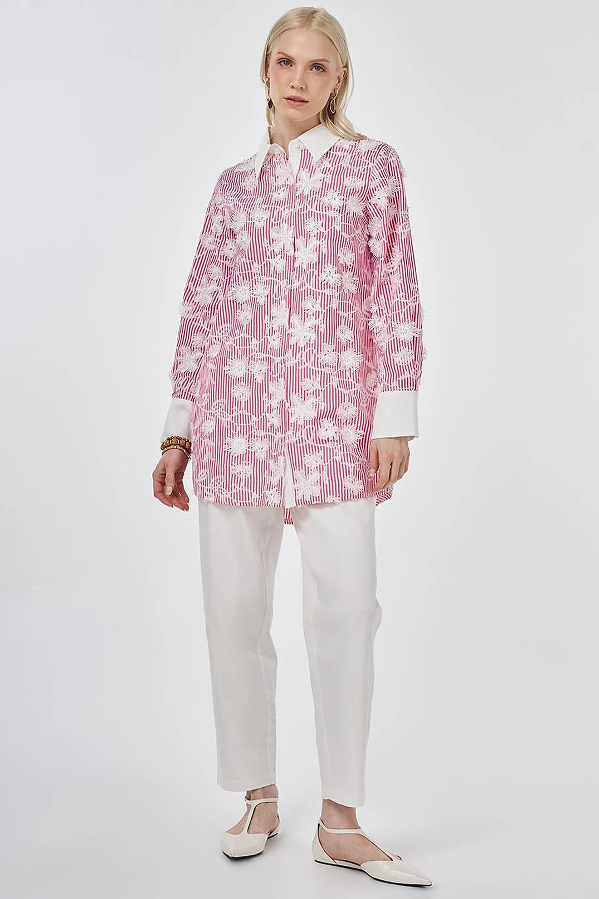 Embroidered Cotton Tunic Coral