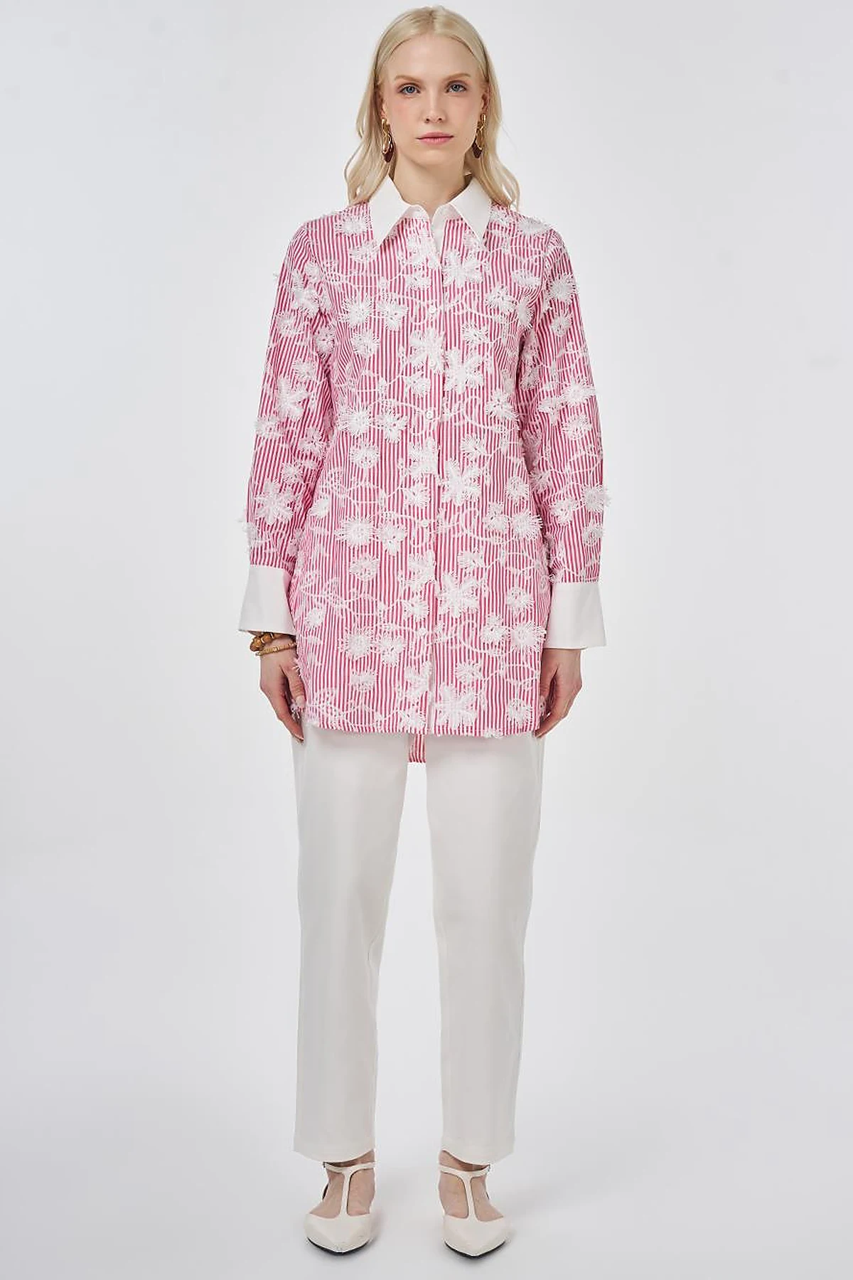 Embroidered Cotton Tunic Coral