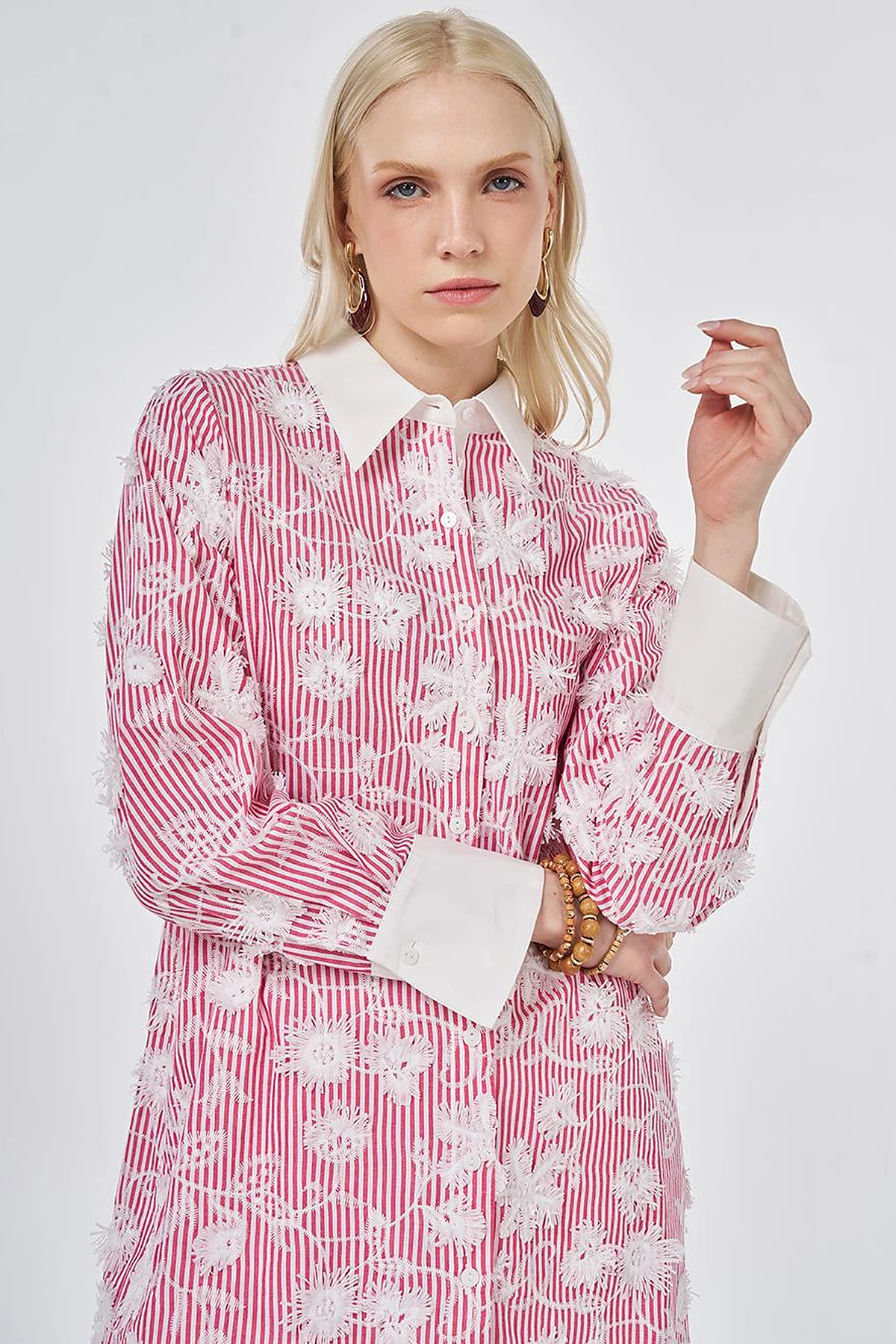 Embroidered Cotton Tunic Coral