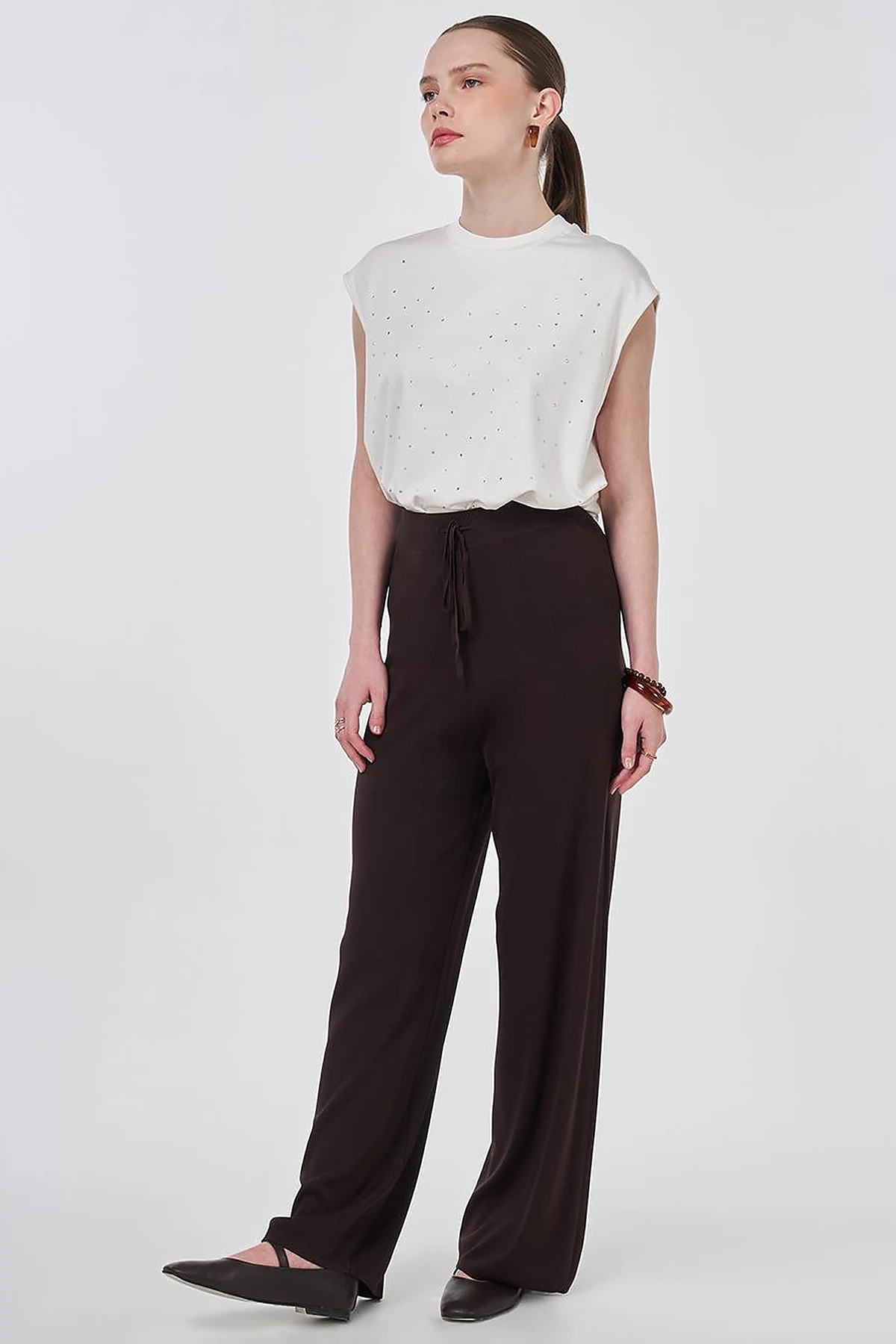Relaxed Fit Knitted Trousers Dark Brown