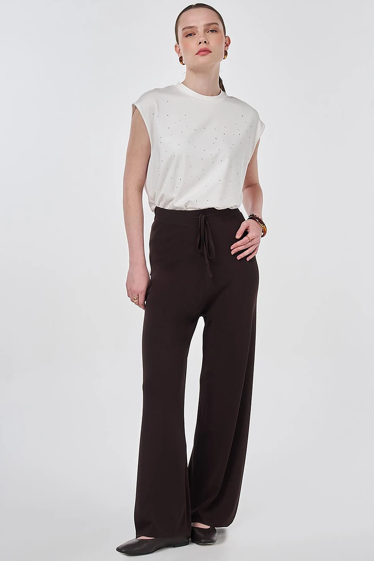 Relaxed Fit Knitted Trousers Dark Brown
