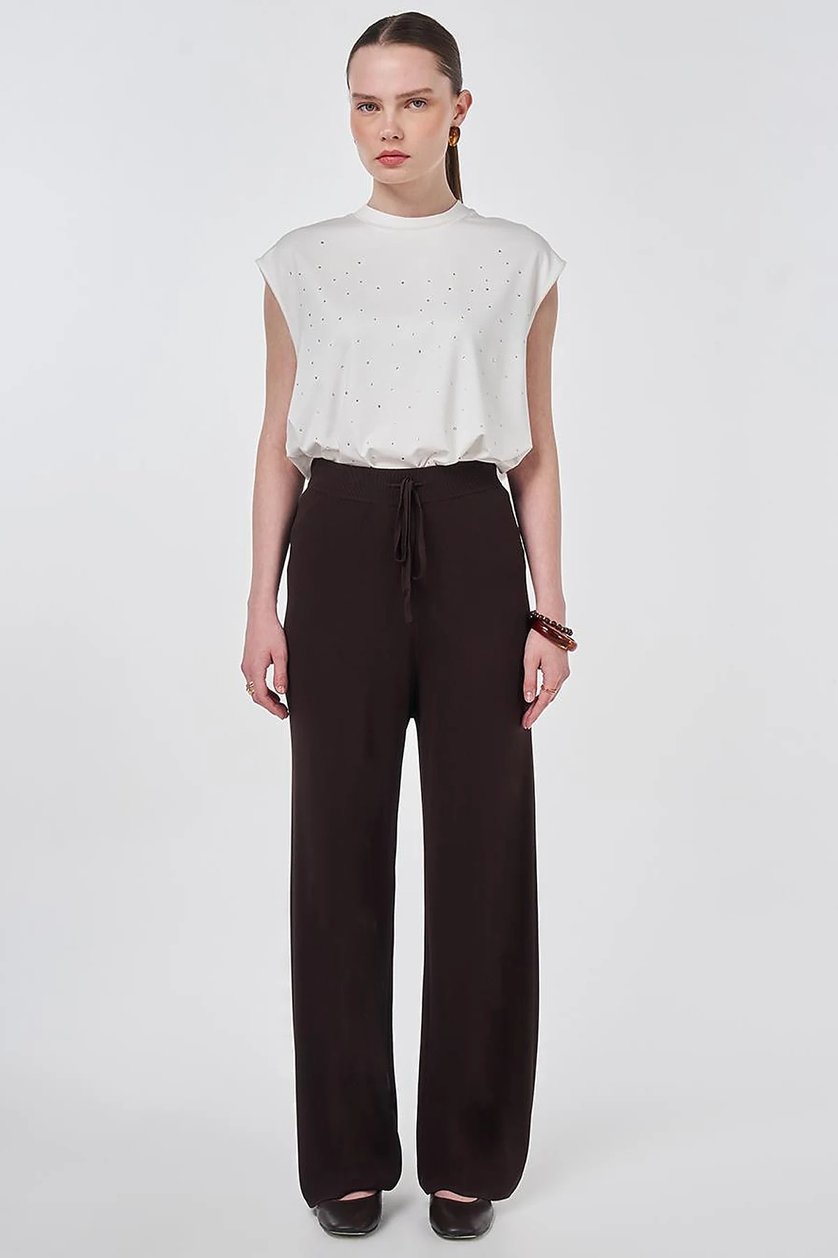Relaxed Fit Knitted Trousers Dark Brown