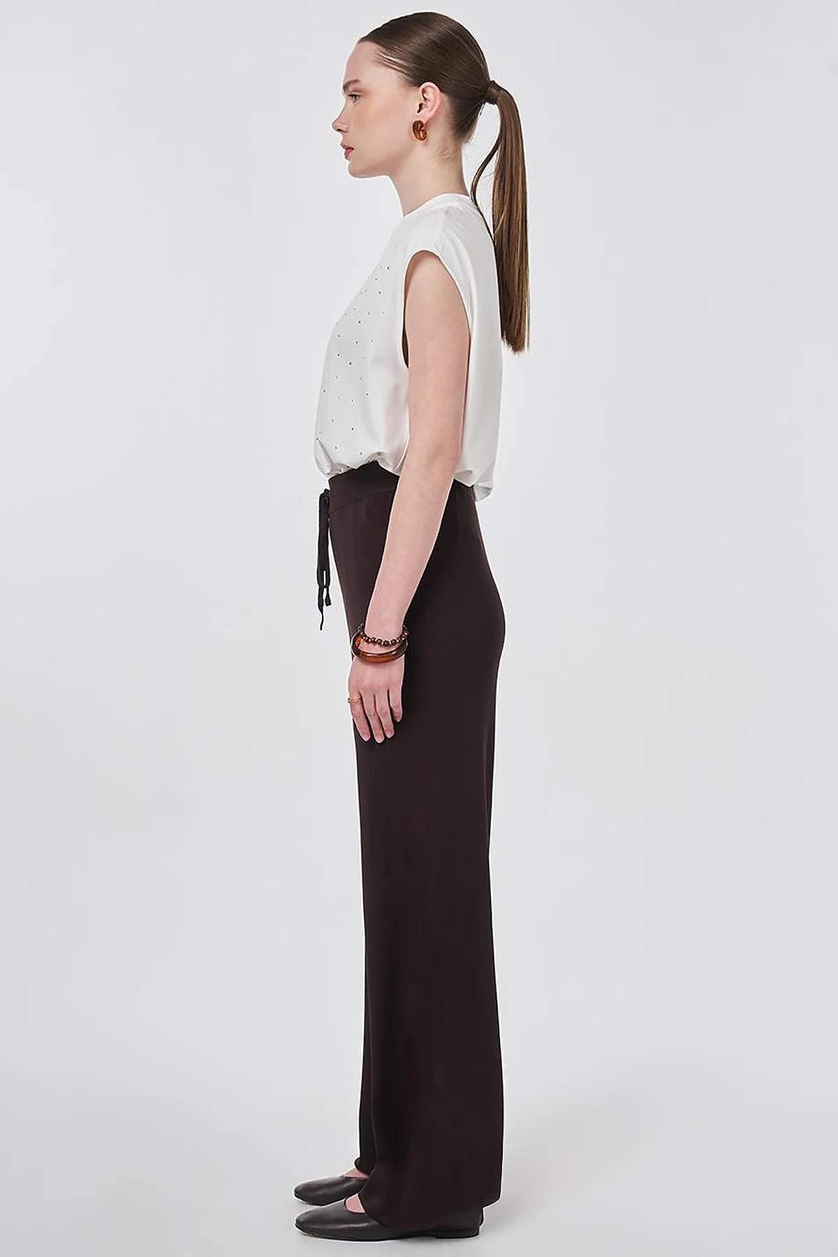 Relaxed Fit Knitted Trousers Dark Brown