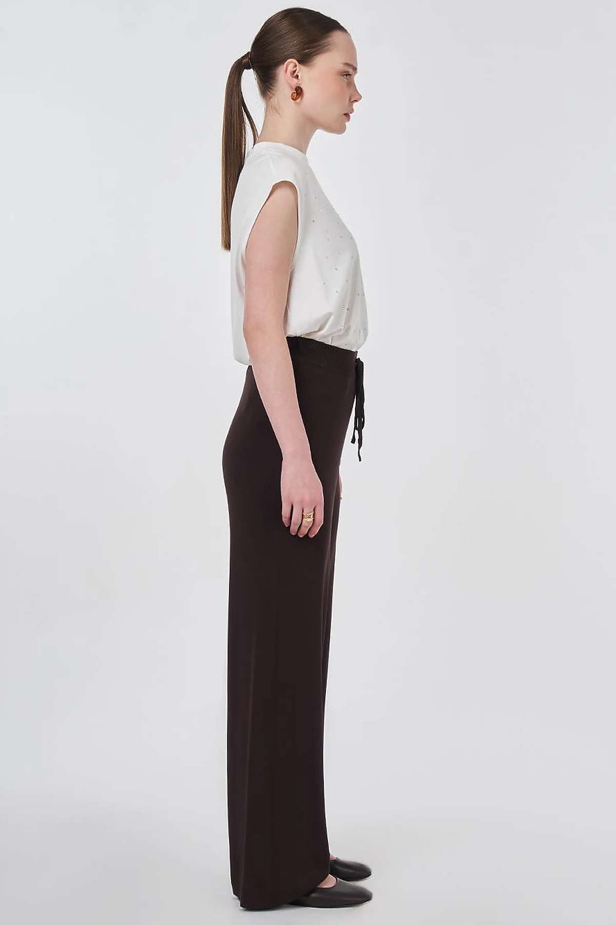 Relaxed Fit Knitted Trousers Dark Brown
