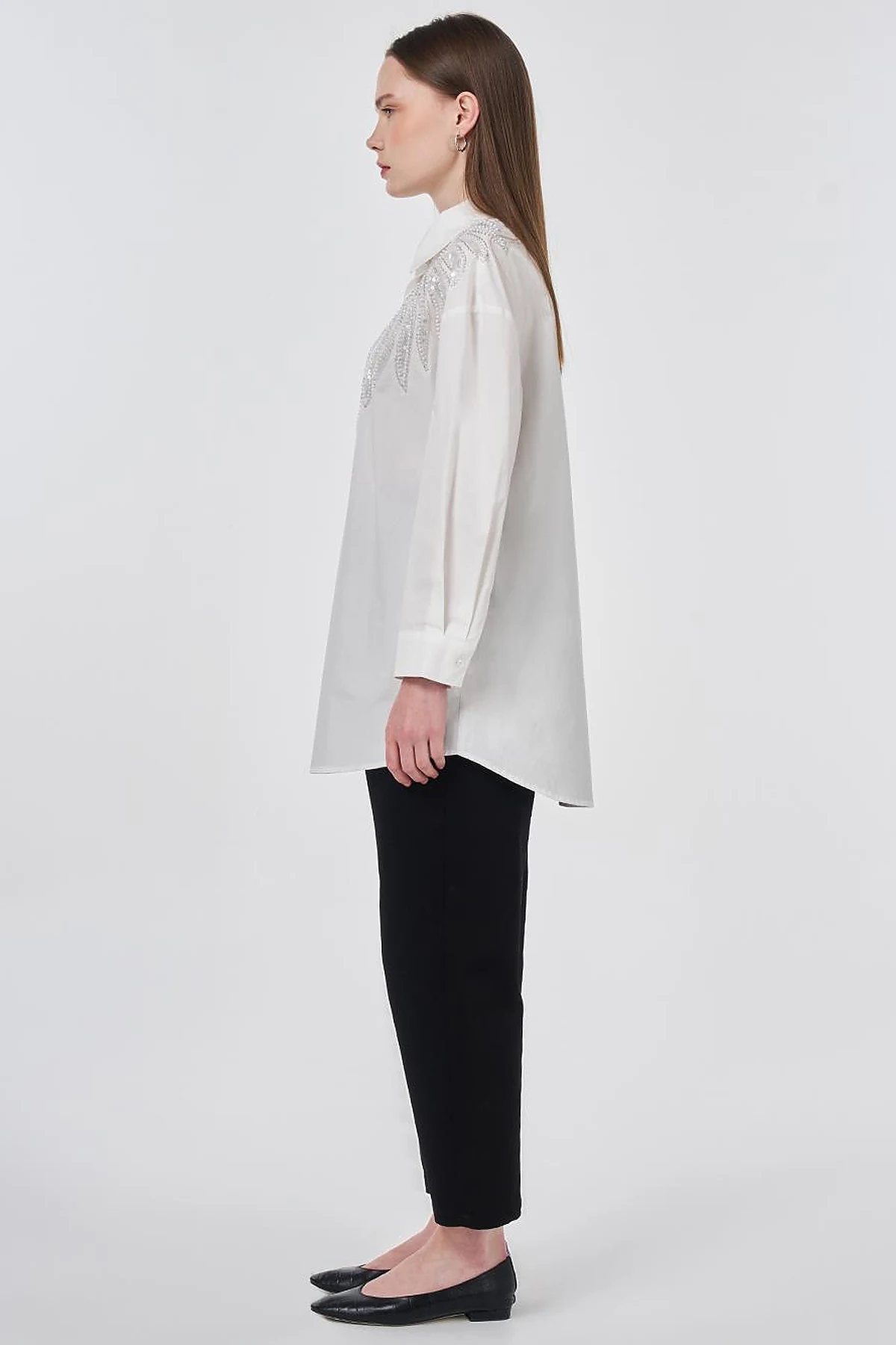 100% Cotton Sequin and Pearl Embellished Tunic Optic White