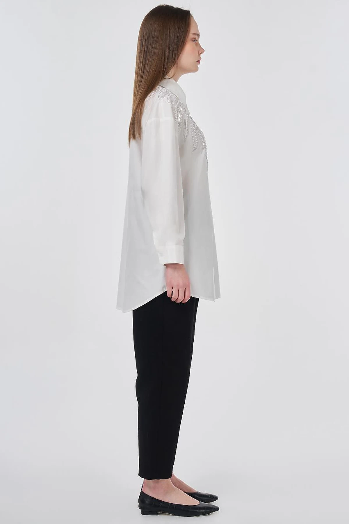 100% Cotton Sequin and Pearl Embellished Tunic Optic White