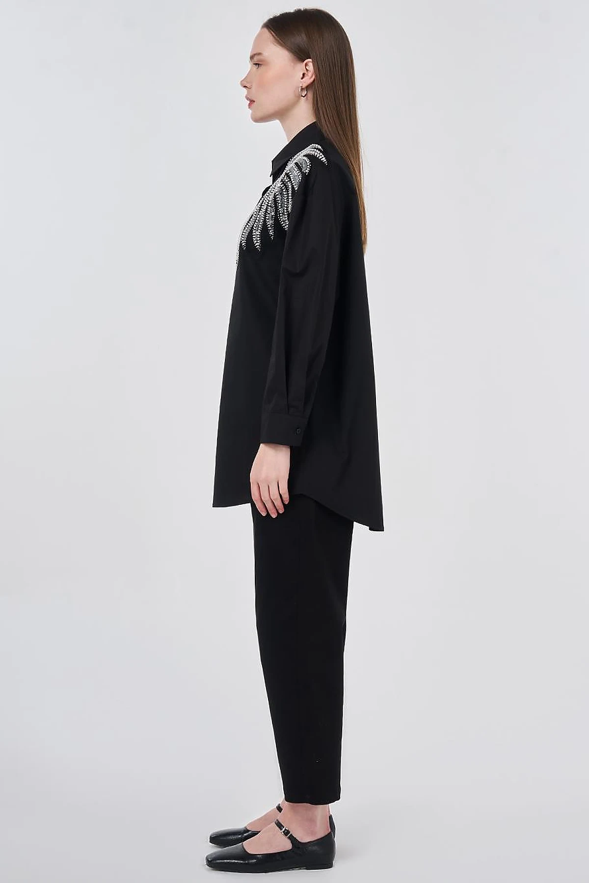 100% Cotton Sequin and Pearl Embellished Tunic Black