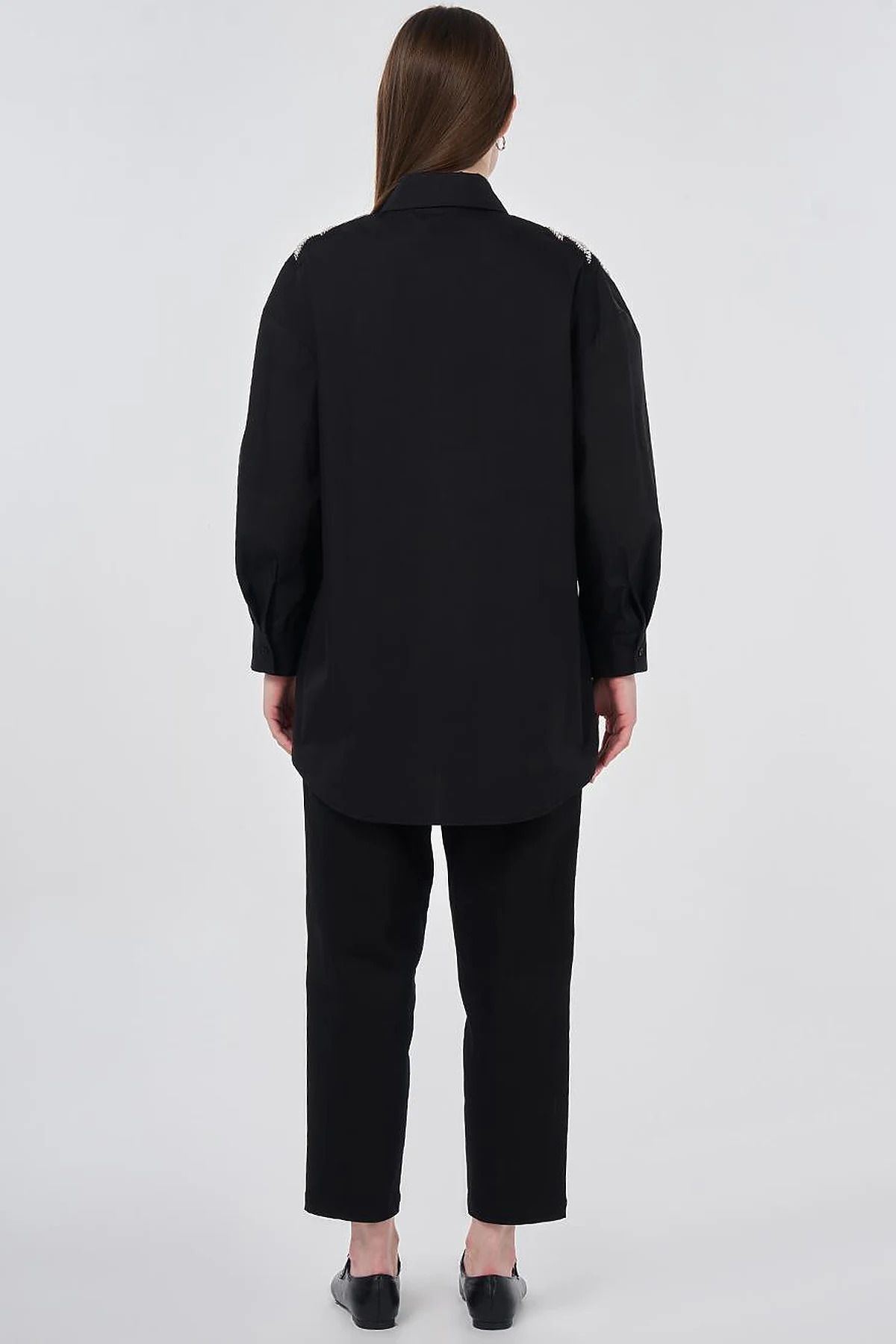 100% Cotton Sequin and Pearl Embellished Tunic Black