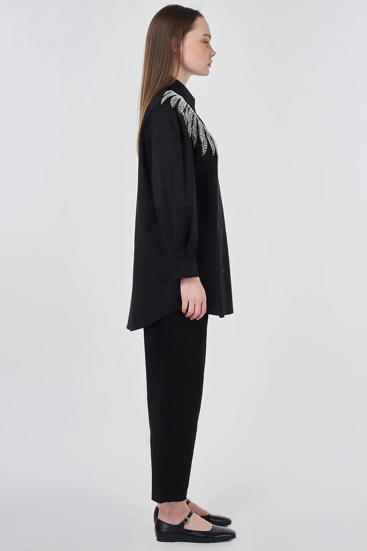 100% Cotton Sequin and Pearl Embellished Tunic Black