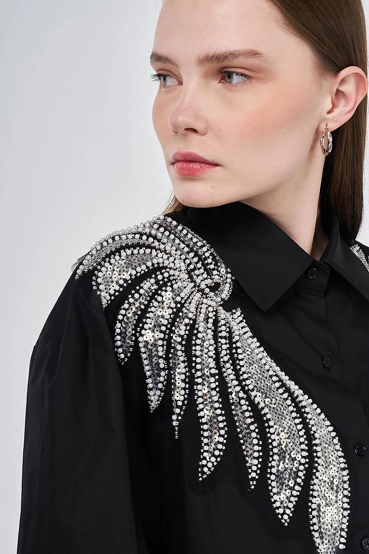 100% Cotton Sequin and Pearl Embellished Tunic Black