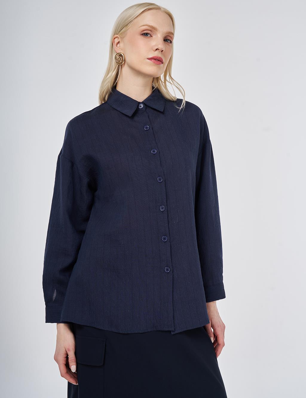Striped Linen Viscose Tunic Navy