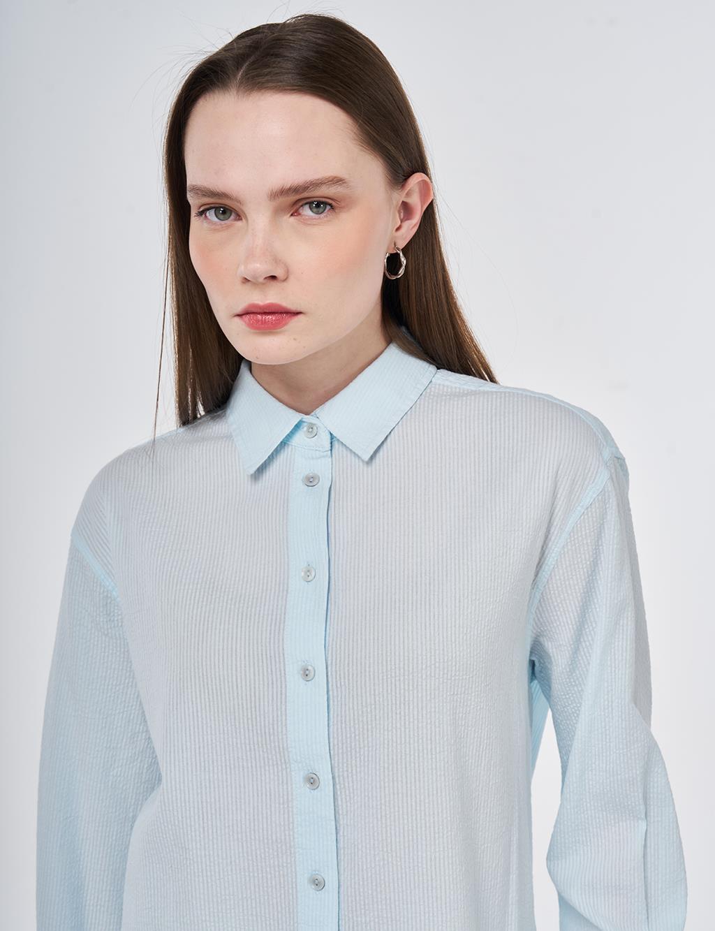 %100 Pamuklu Rahat Kesim Tunik Buz Mavisi