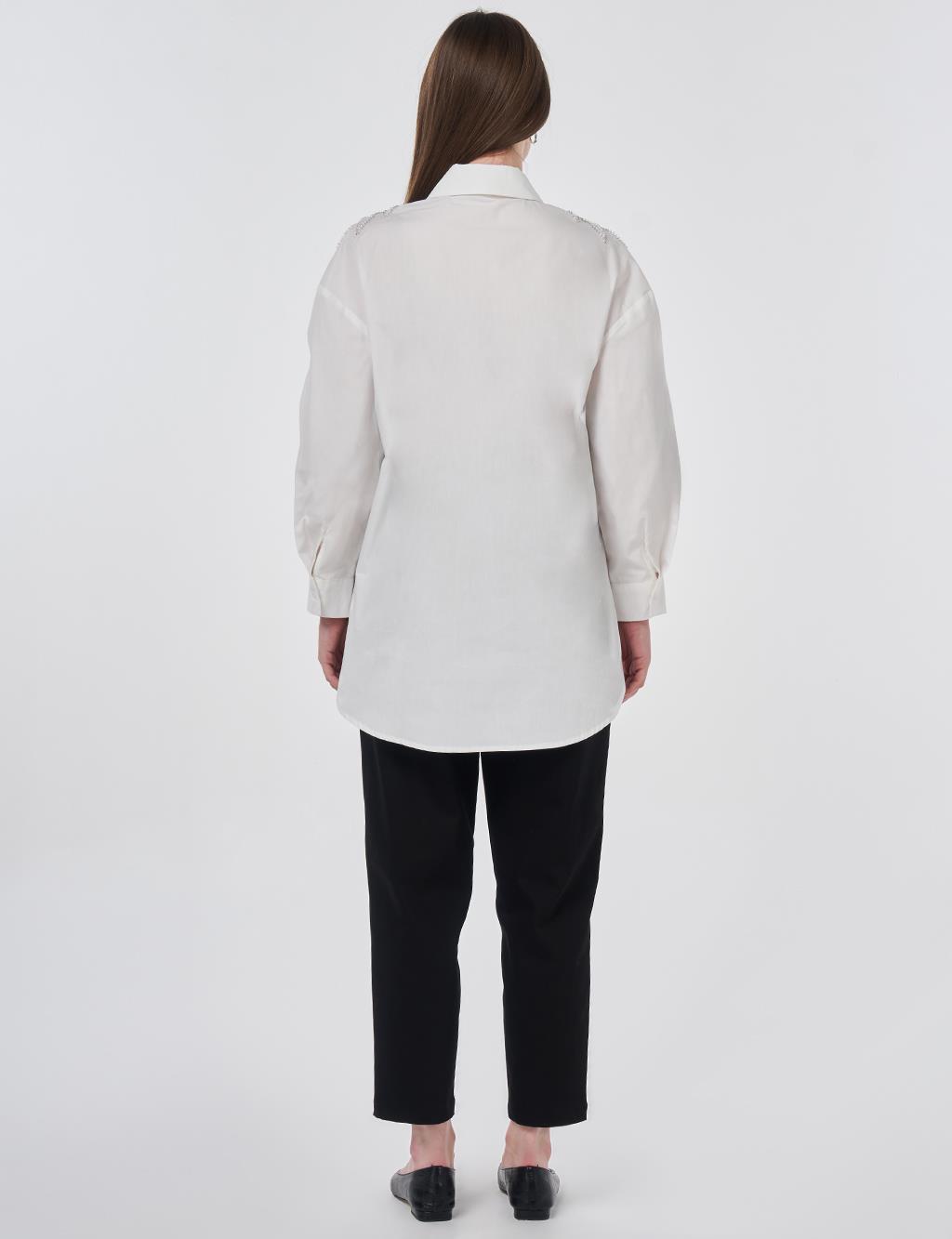 100% Cotton Sequin and Pearl Embellished Tunic Optic White