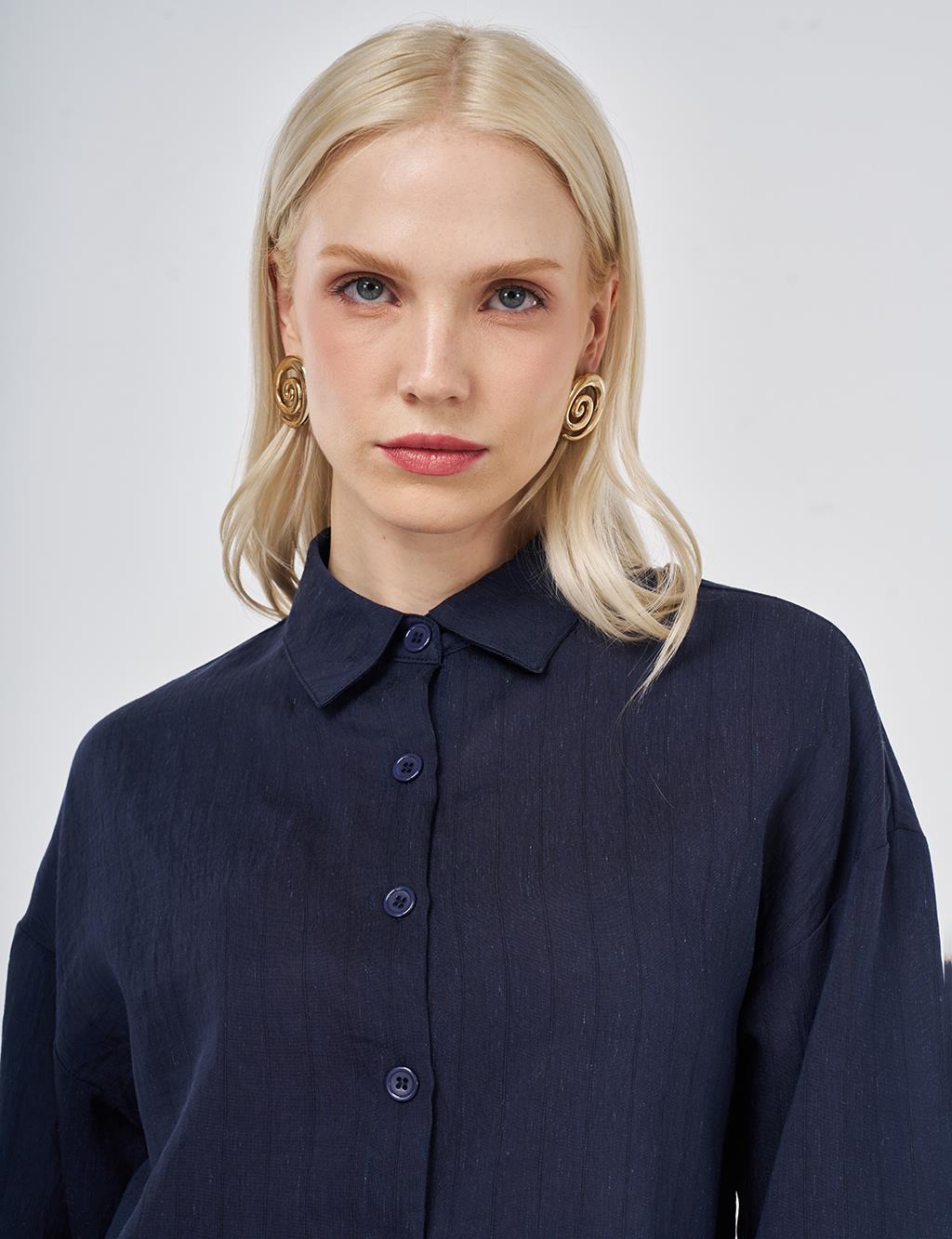 Striped Linen Viscose Tunic Navy