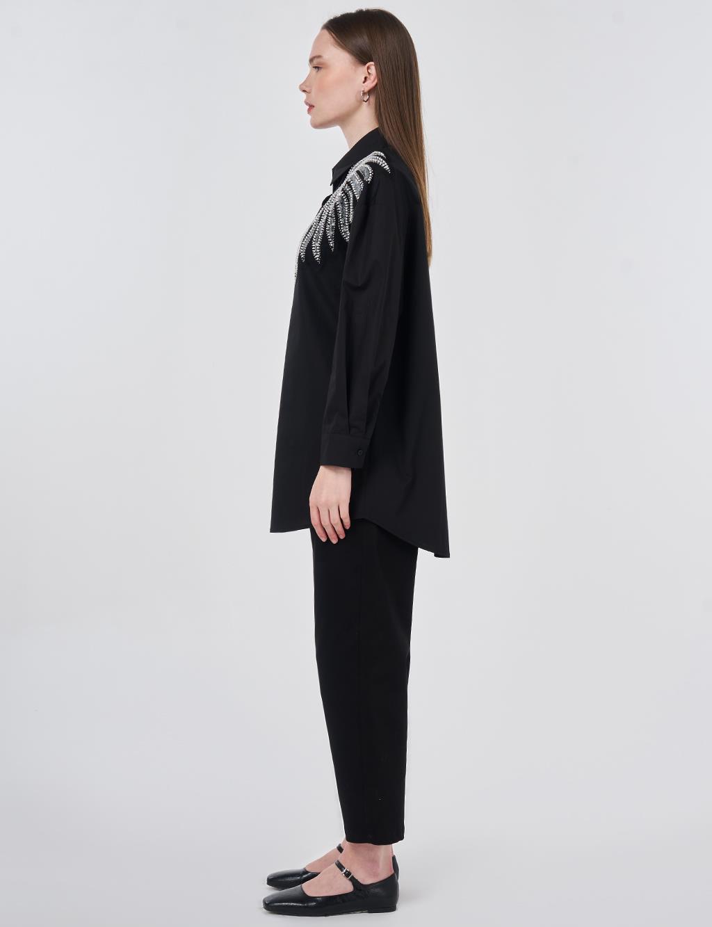 100% Cotton Sequin and Pearl Embellished Tunic Black