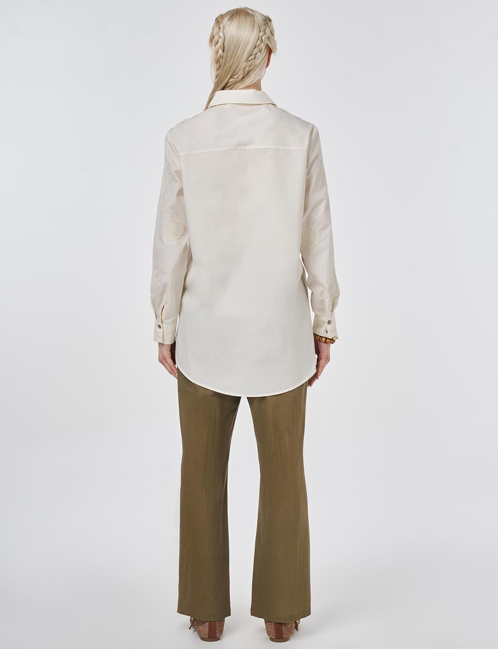 %100 Pamuklu Bağcıklı Tunik Ekru