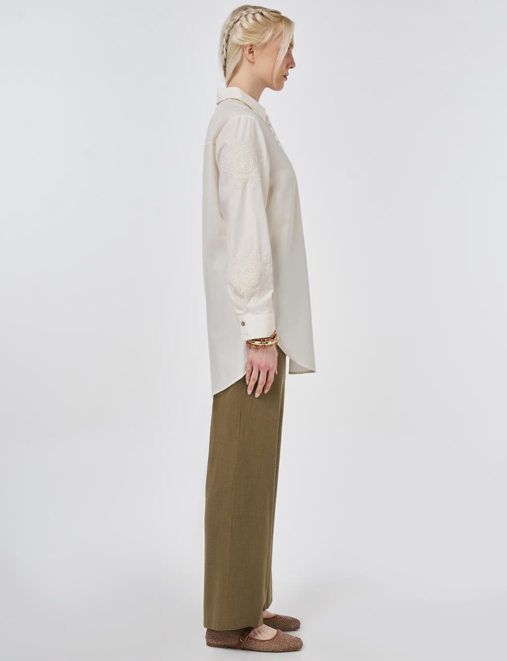 %100 Pamuklu Bağcıklı Tunik Ekru