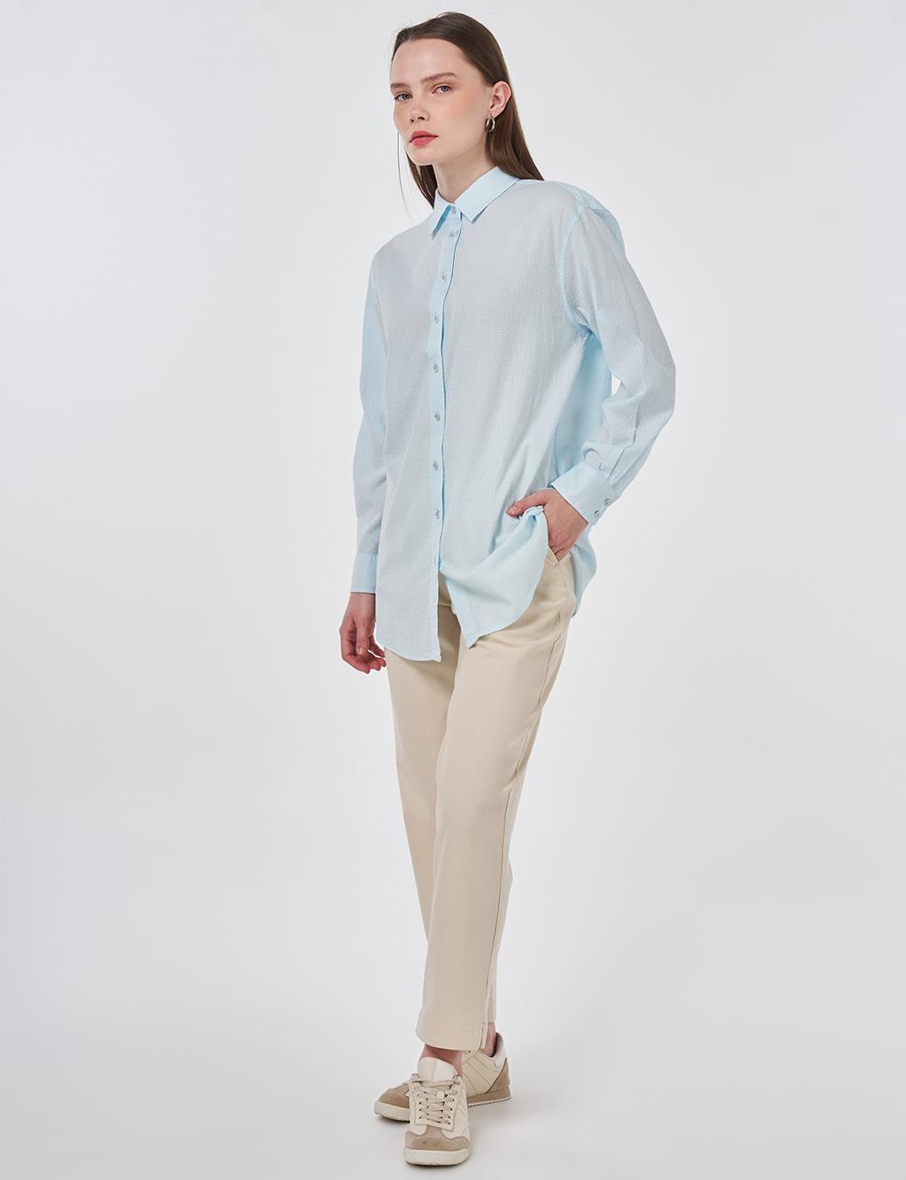 %100 Pamuklu Rahat Kesim Tunik Buz Mavisi