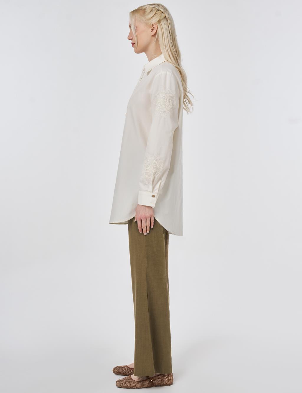 %100 Pamuklu Bağcıklı Tunik Ekru