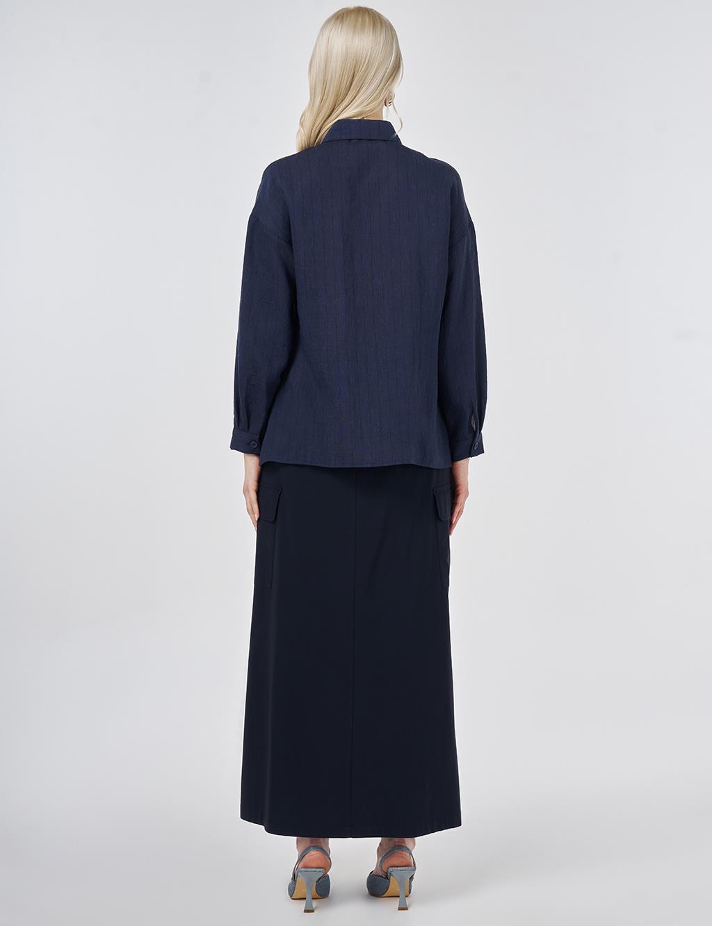 Striped Linen Viscose Tunic Navy