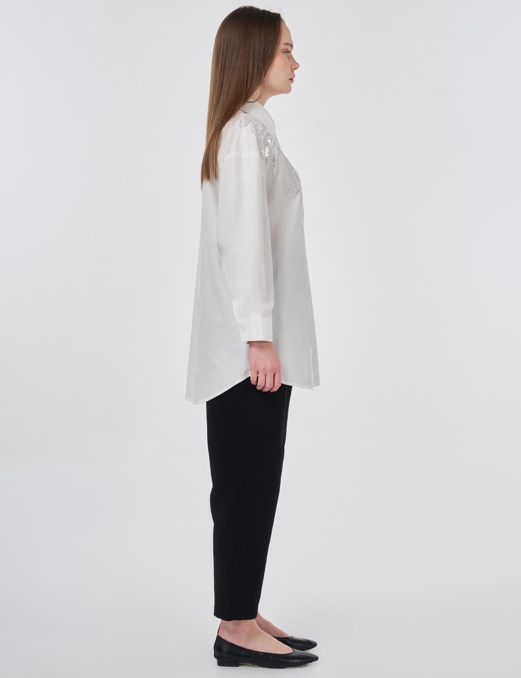 100% Cotton Sequin and Pearl Embellished Tunic Optic White