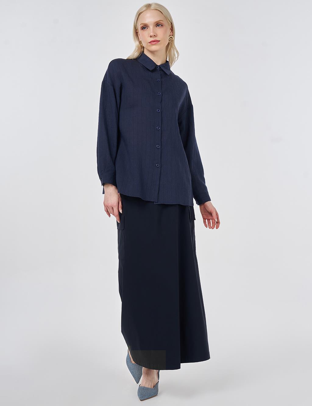 Striped Linen Viscose Tunic Navy