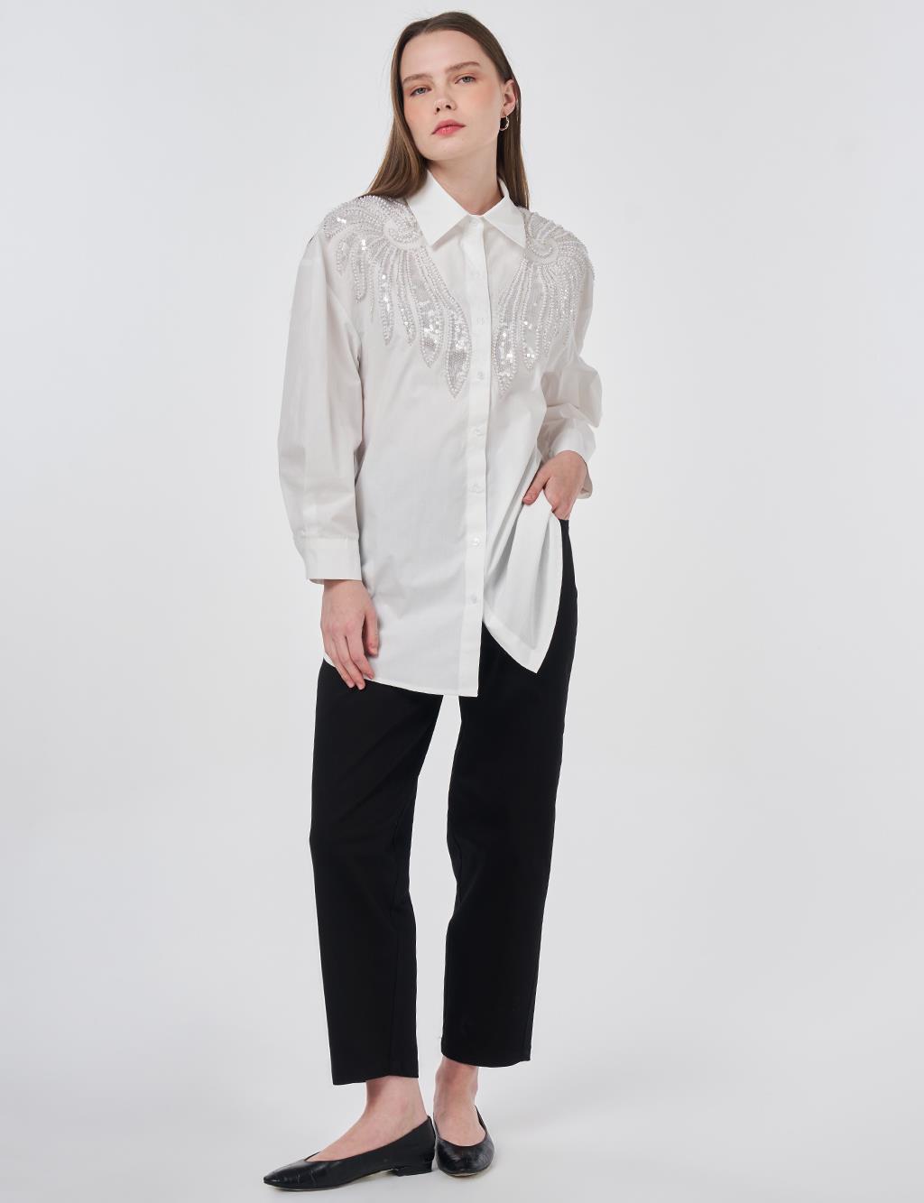 100% Cotton Sequin and Pearl Embellished Tunic Optic White