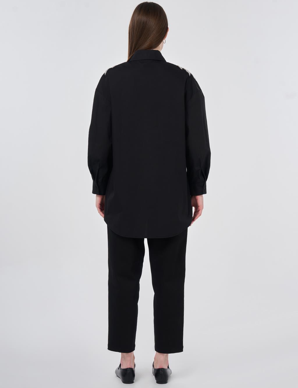 100% Cotton Sequin and Pearl Embellished Tunic Black