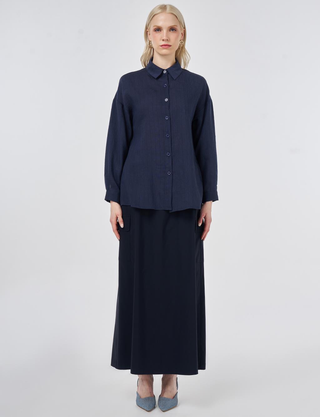 Striped Linen Viscose Tunic Navy