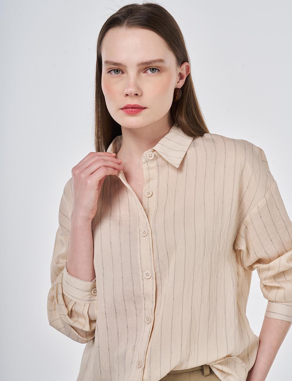 Çizgi Desen Keten Viskon Tunik Taş