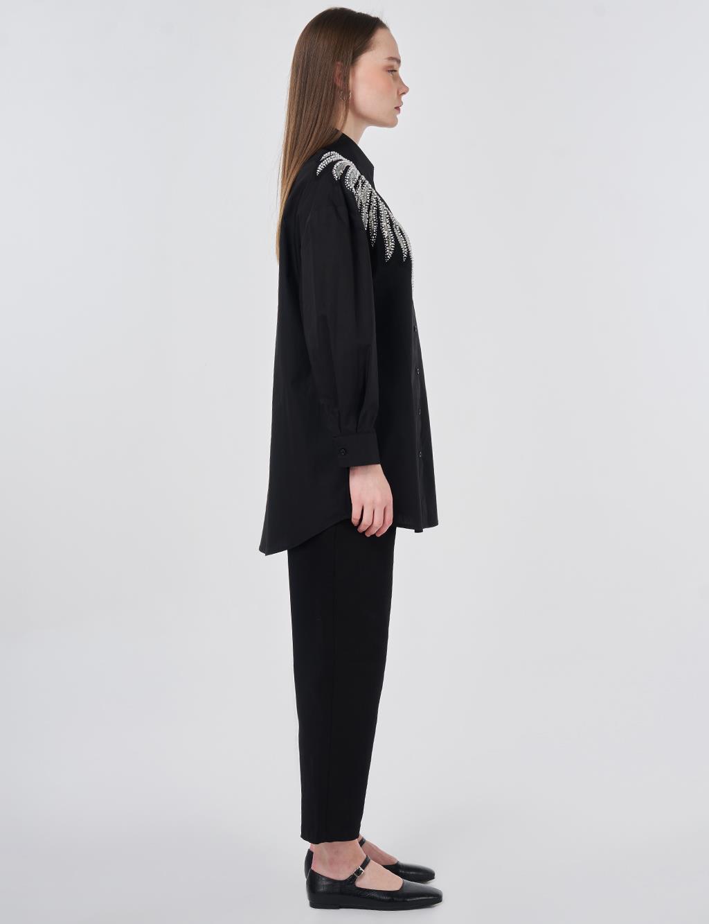 100% Cotton Sequin and Pearl Embellished Tunic Black