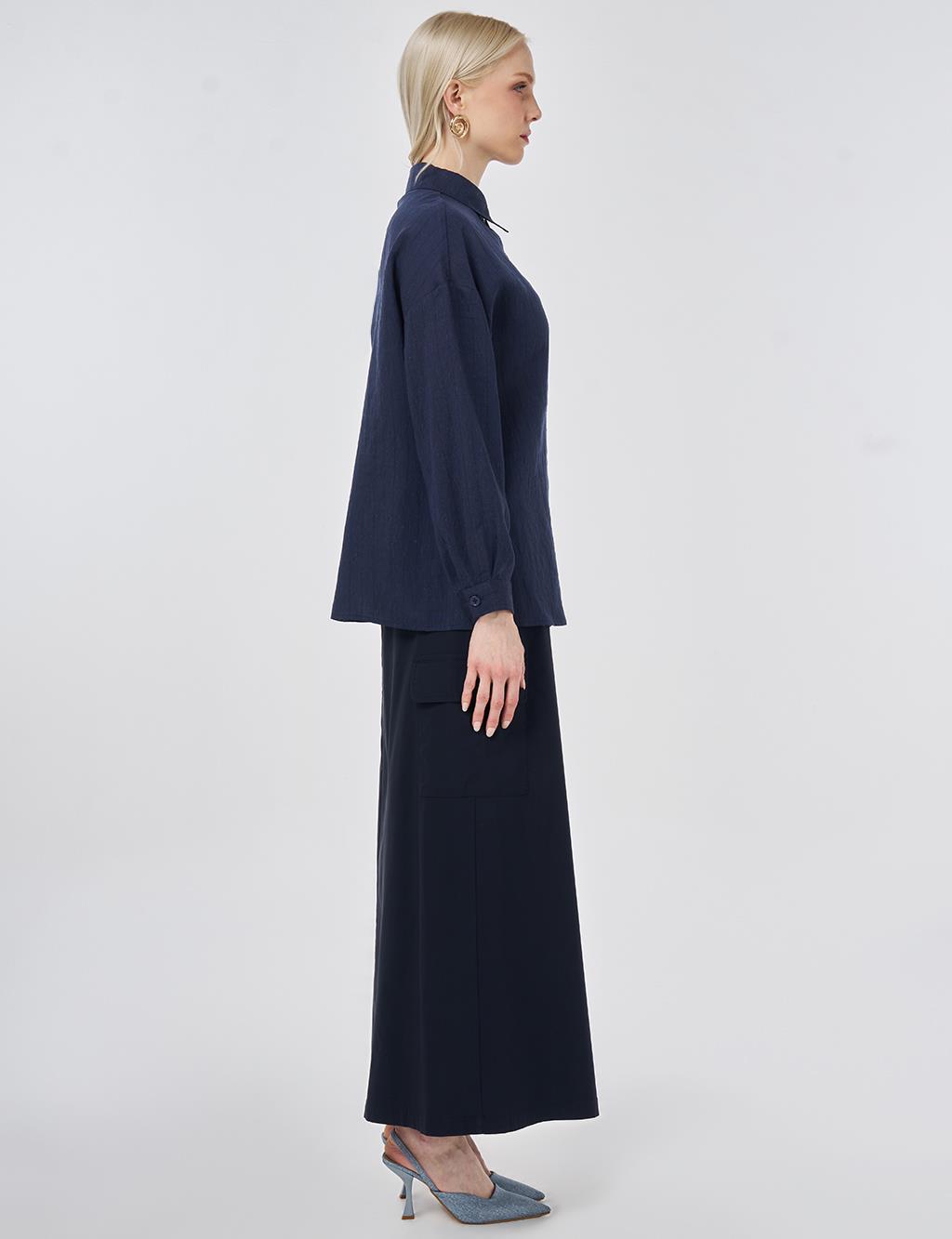 Striped Linen Viscose Tunic Navy