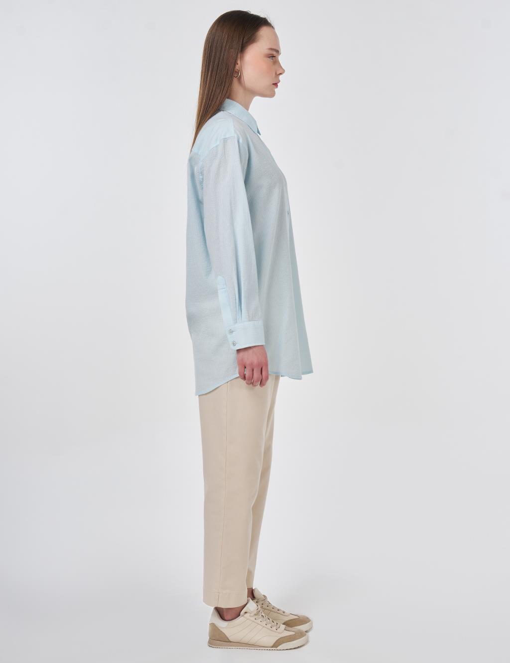 %100 Pamuklu Rahat Kesim Tunik Buz Mavisi