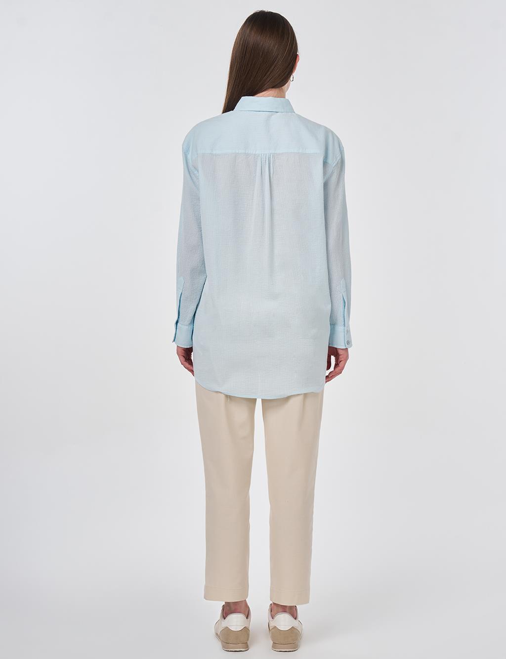 %100 Pamuklu Rahat Kesim Tunik Buz Mavisi