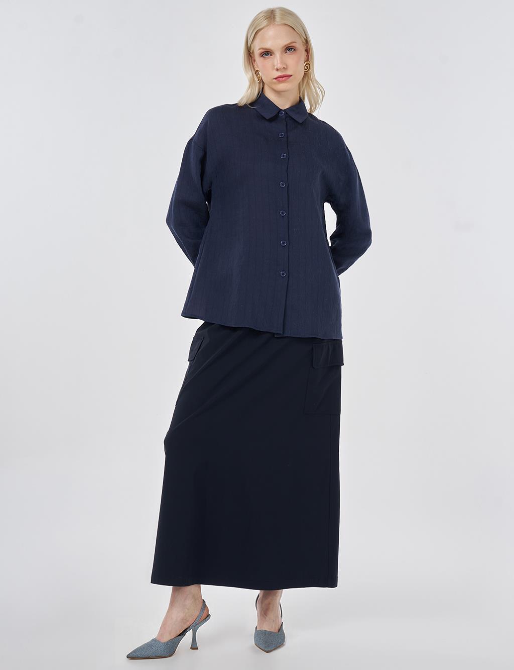 Striped Linen Viscose Tunic Navy