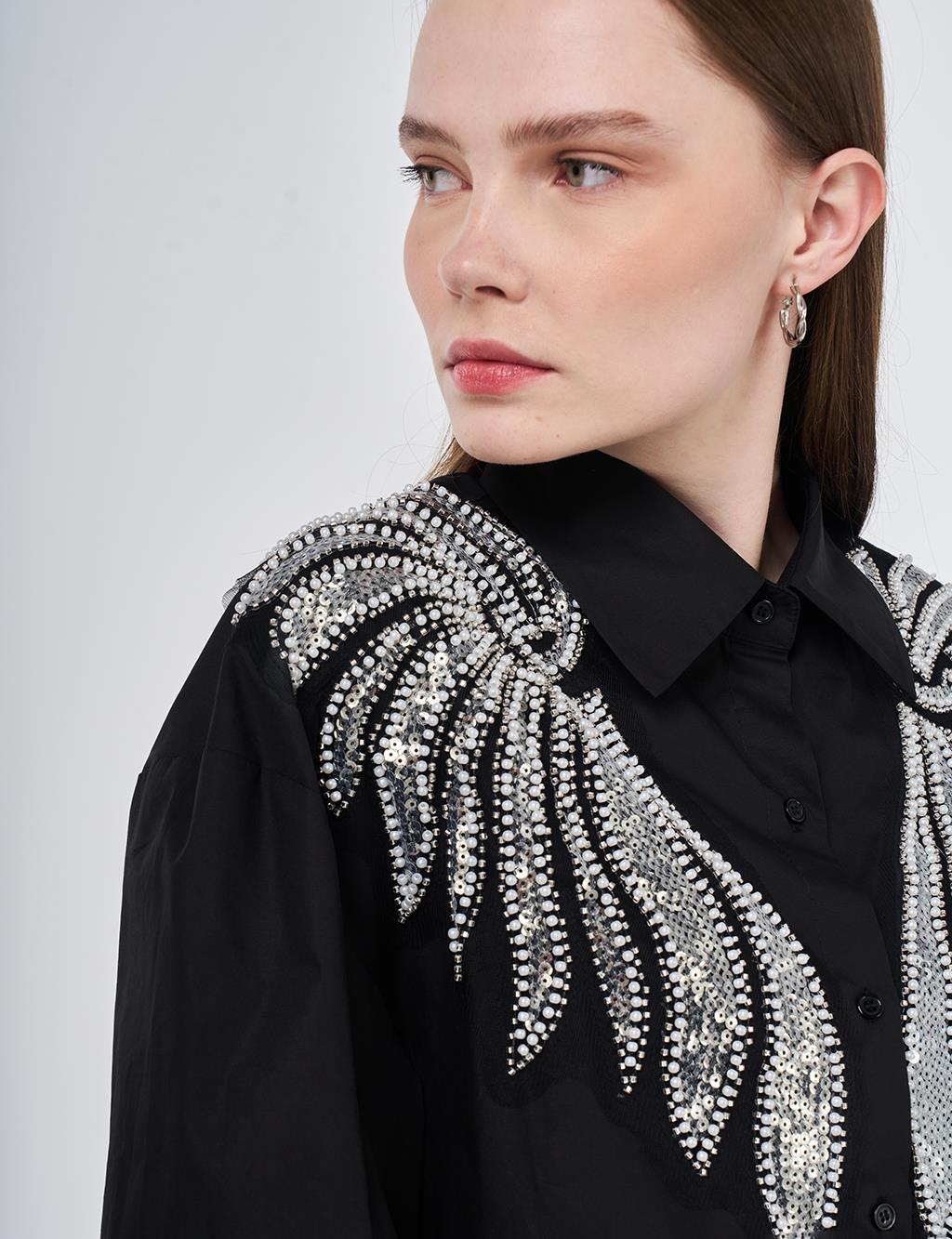 100% Cotton Sequin and Pearl Embellished Tunic Black