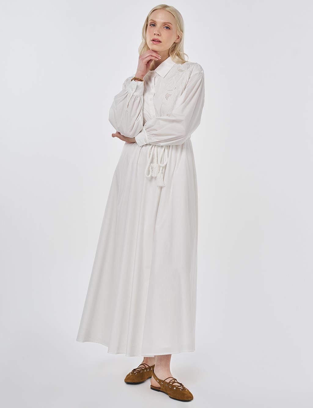 Embroidered Cotton Dress Optic White